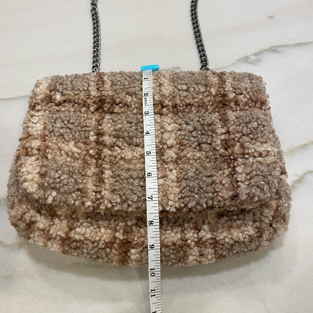 Zara Faux Fur Crossbody Flap Bag Pink Cream Tan Plaid Chain strap - Picture 6 of 13